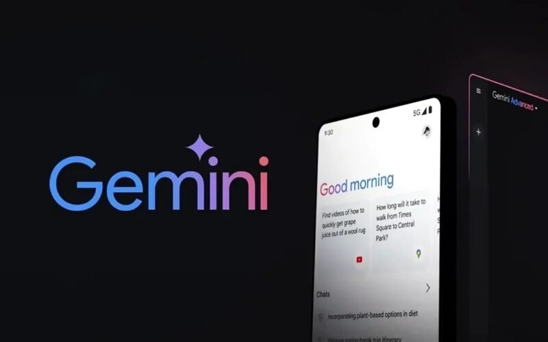 Imagem do logo do Gemini e um celular