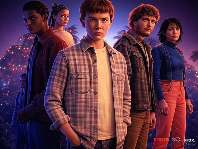 Montagem com Stranger Things, The Last of Us e Wandinha, séries de 2025 na Netflix, Disney+ e Max